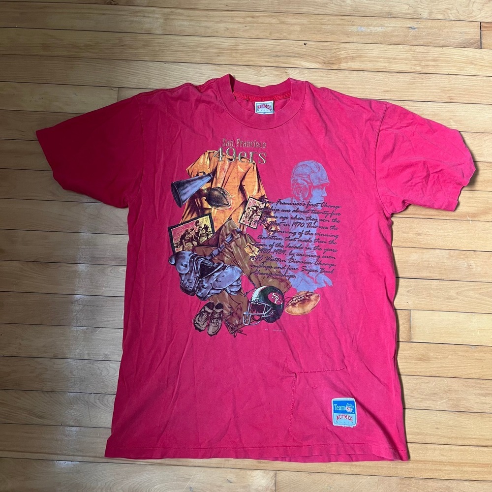 Vintage San Francisco 49ers NFL Super Bowl Anniversary Tee 90s Sz L Nutmeg Mills